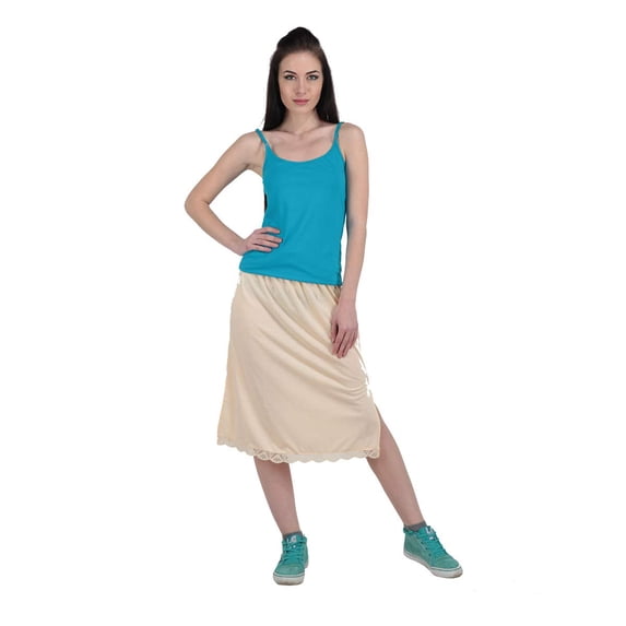 eloria Women Fashion Knee Length Solid Rich Regular Skirt Slip, Fabric : Cotton, Color : Beige-1, Size : XXL