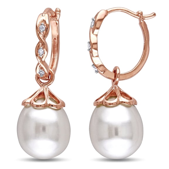 Everly Women's Cultured Freshwater Pearl and Diamond Accent 10k Rose Gold Infinity Drop Earrings