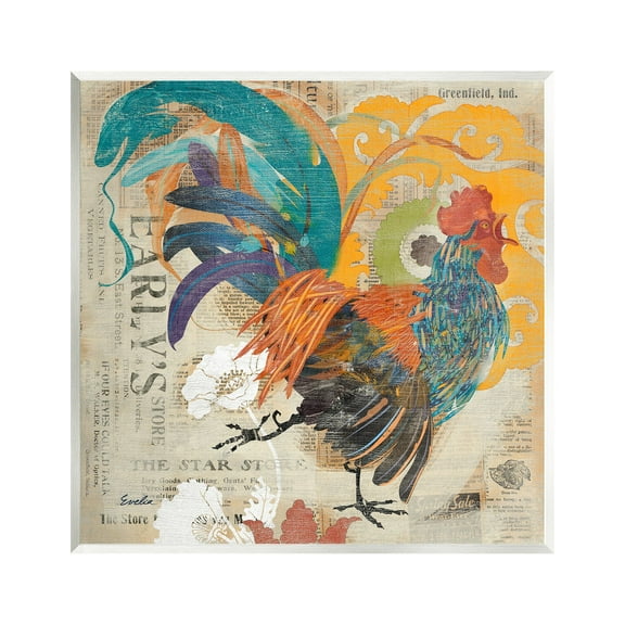 Stupell Country Rooster Vintage Collage Animals & Insects Painting Wall Plaque Unframed Art Print Wall Art