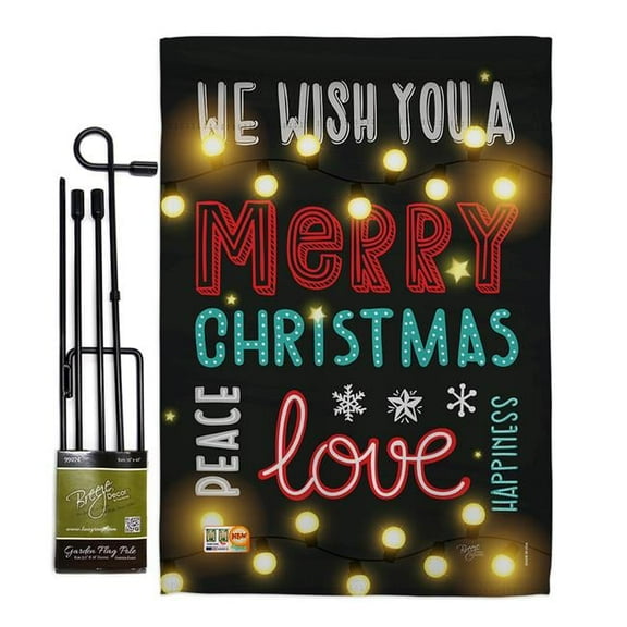 Breeze Decor BD-XM-GS-114144-IP-BO-D-US17-BD 13 x 18.5 in. Lightful Merry Christmas Love Winter Impressions Decorative Vertical Double Sided Garden Flag Set with Banner Pole