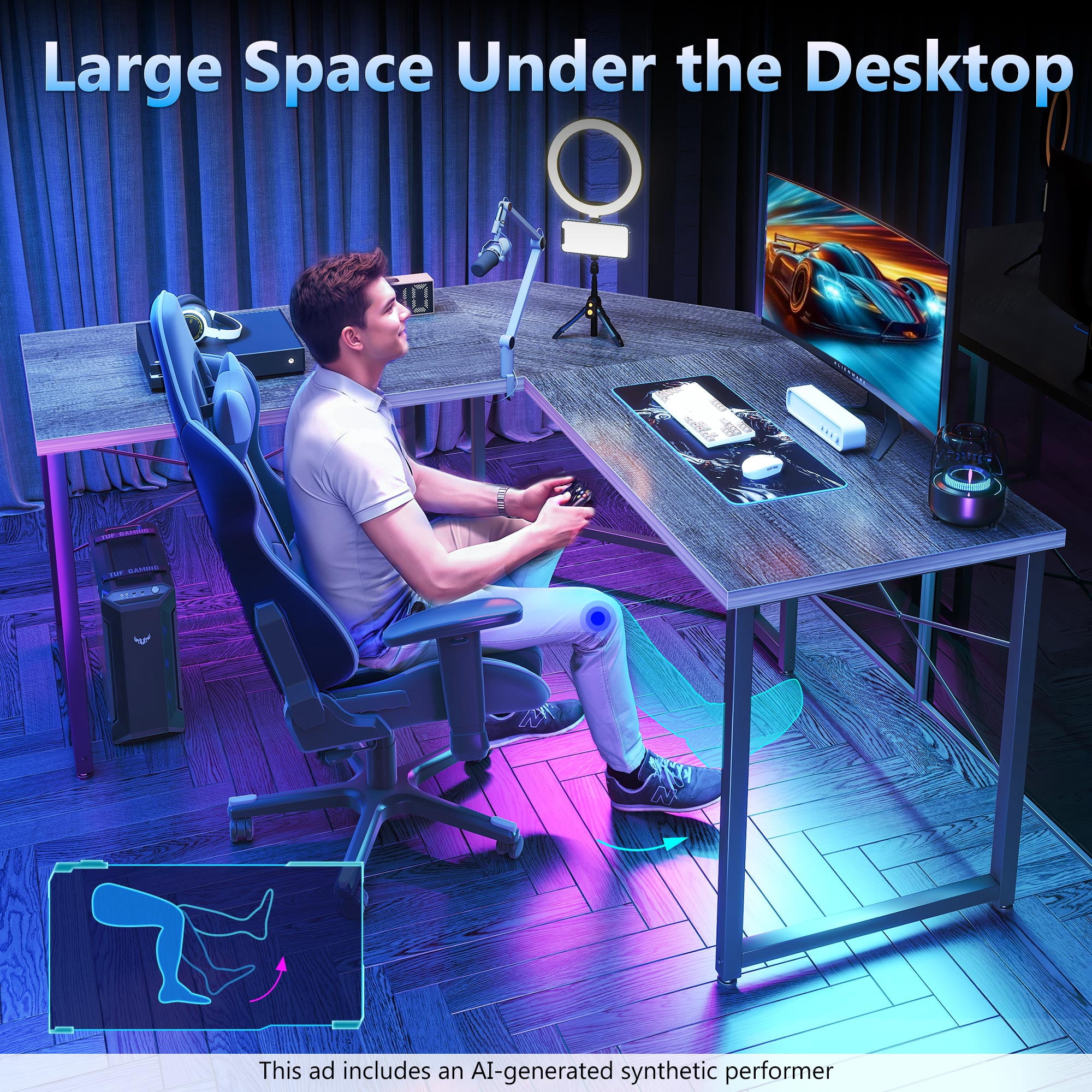 Casacomoda Computer Desk L Shaped, 51 Inch Reversible L Shaped Desk, Gaming Desk, Home Office Desk, Gray Oak
