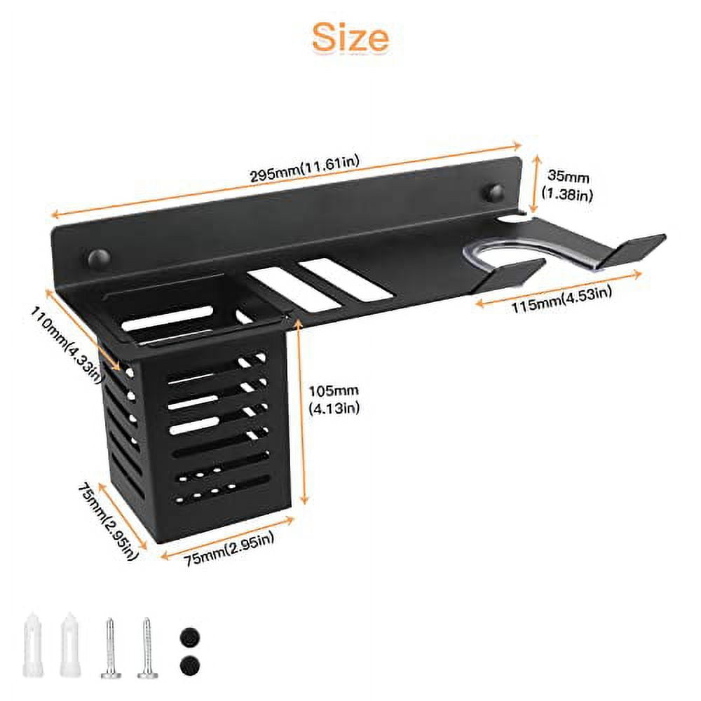 Yimerlen Blow Dryer & Straightener Holder - Wall Mounted Organizer With Phone Holder, Black - View #11