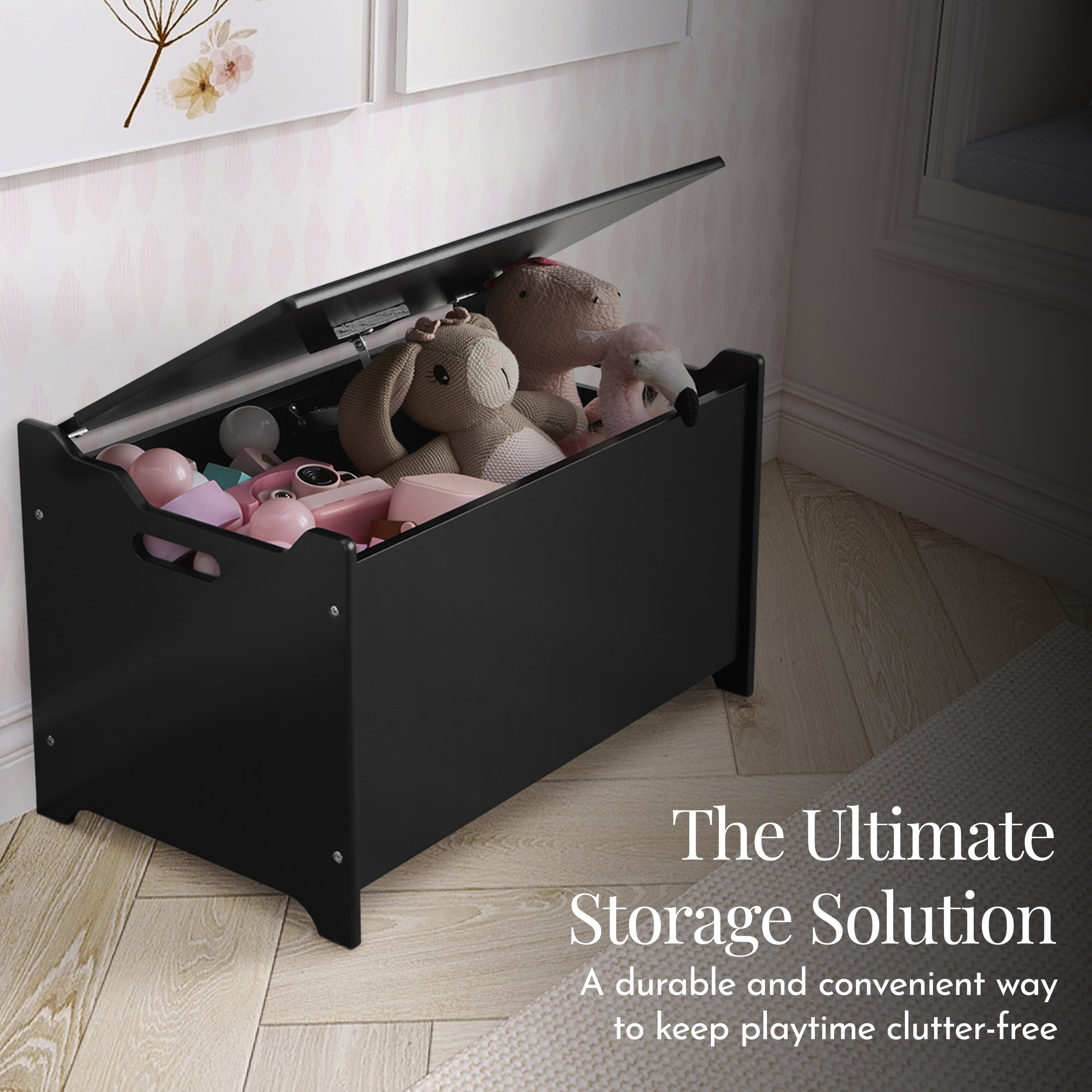 Evolur Wooden Toy Chest Organizer, Matte Black