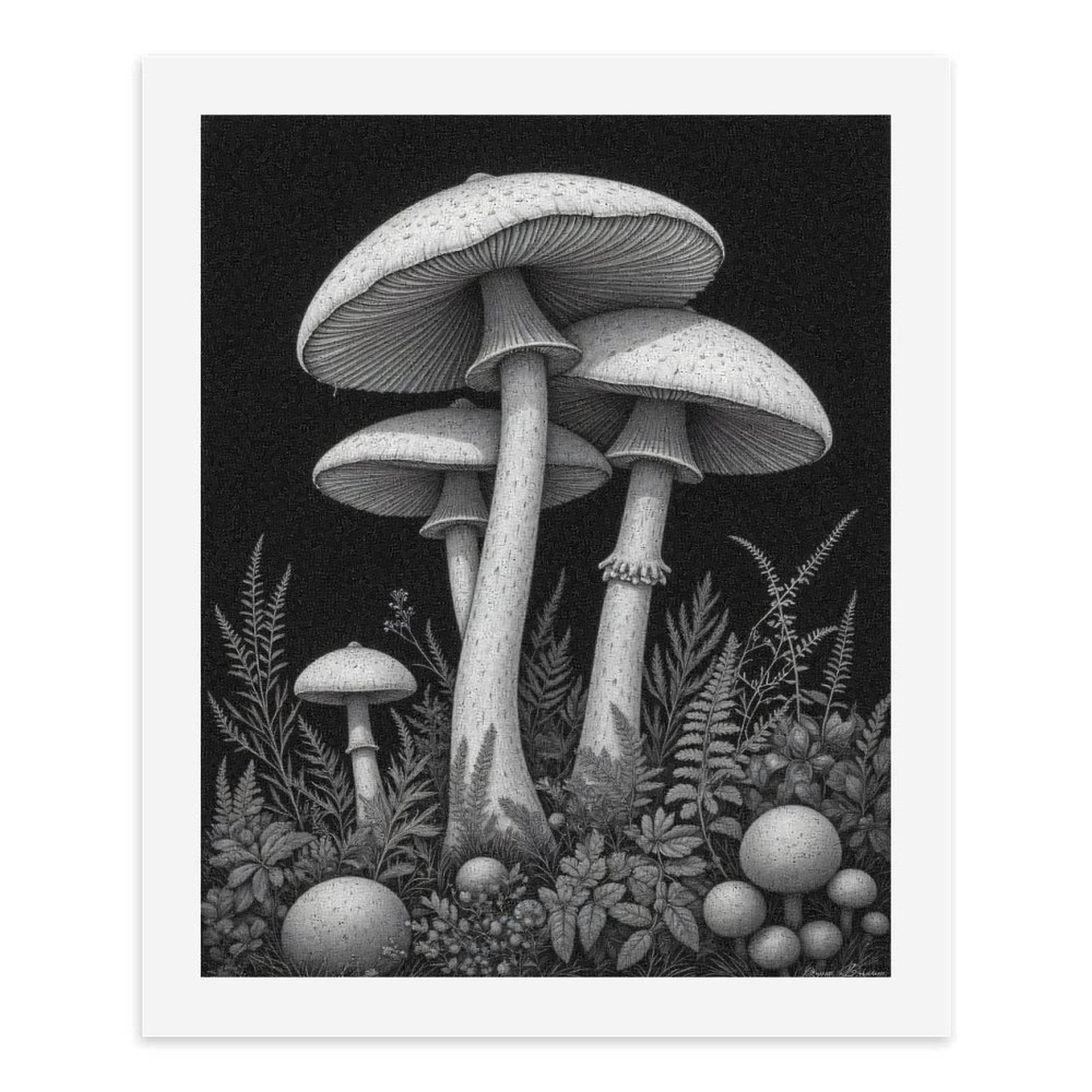 Paint by Numbers Kit for Adults, Mushroom Forest Art Black White Paint by Numbers, Easy Paint by Numbers Kit for Adults Beginner, DIY Adult Paint by Number Kits on Canvas, Home Decor