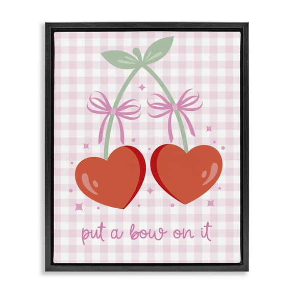 Stupell Industries Put A Bow On It Cherries Food & Beverage Painting Black Floater Framed Canvas Art Print Wall Art, 17 x 21