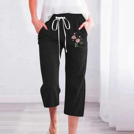 Dwaogom Womens Casual Printing Elastic Loose Pants Straight Wide Leg Trousers With Pocket Cargo Leggings With Pockets For Women Plus Size Panties