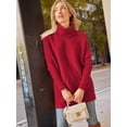 thumbnail image 2 of Women's Turtleneck Oversized Sweaters Long Batwing Sleeve Spilt Hem Tunic Pullover Knit Tops, 2 of 13
