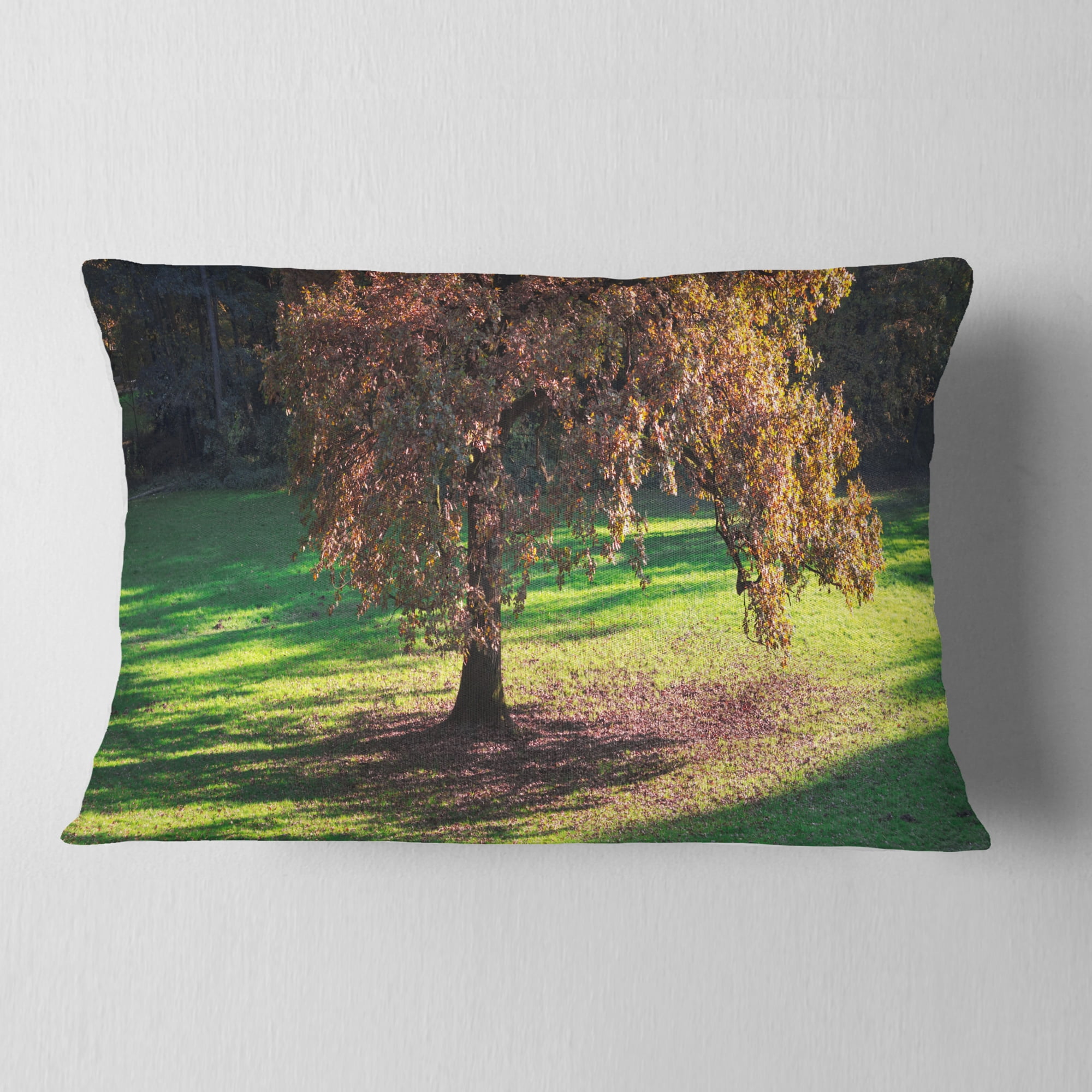 Designart Lonely Beautiful Autumn Tree - Landscape Printed Throw Pillow - 12x20
