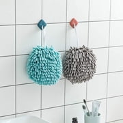 PloutoRich 2Pcs Chenille Hanging Hand Towels Ball, No Hair Removal Microfiber Absorbent Dish Cloth,Quick Dry Soft Absorbent Microfiber Hand Towels