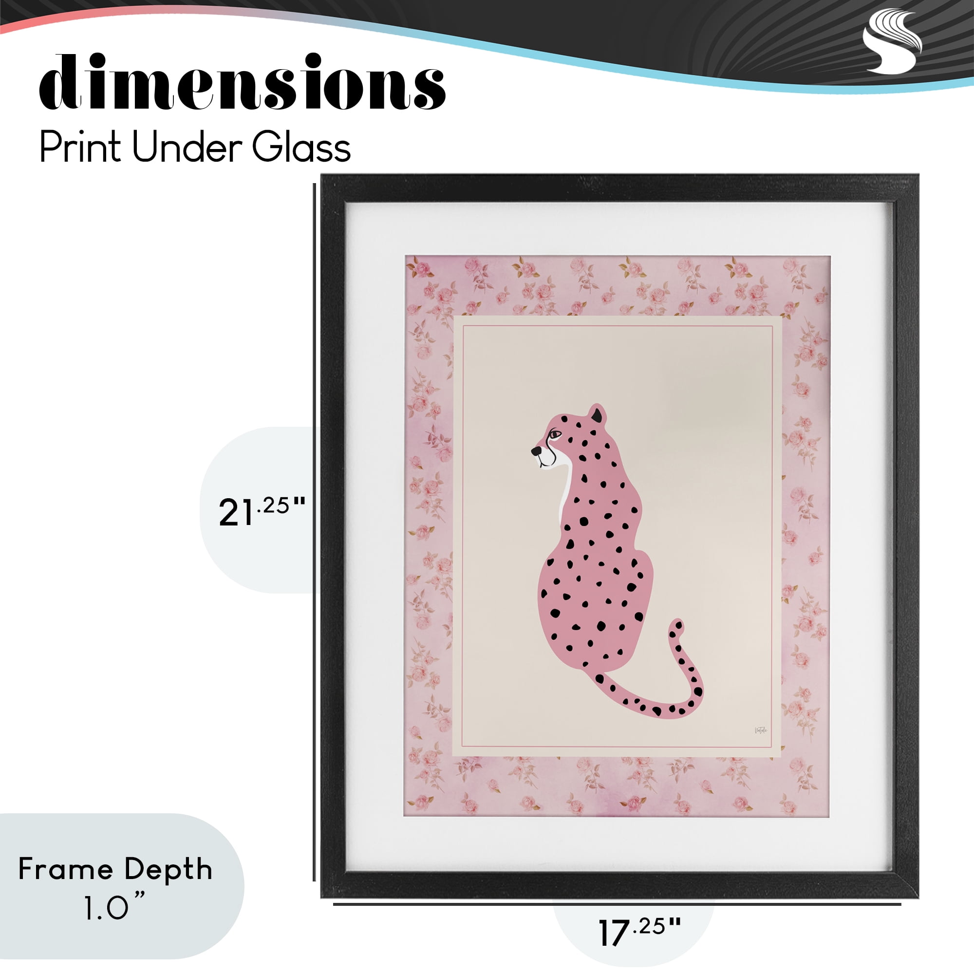 Stupell Industries Pink Sitting Cheetah with Border Black Framed Print Under Glass, design by Natalie Carpentieri