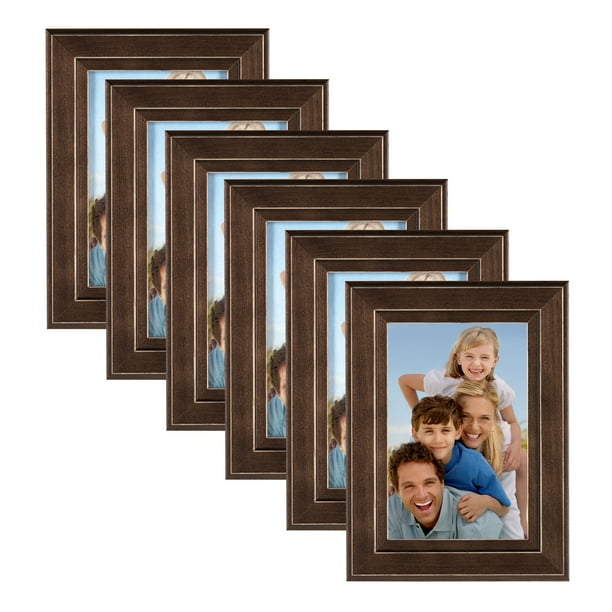 DesignOvation Kieva Solid Wood Picture Frame, Distressed Espresso Brown