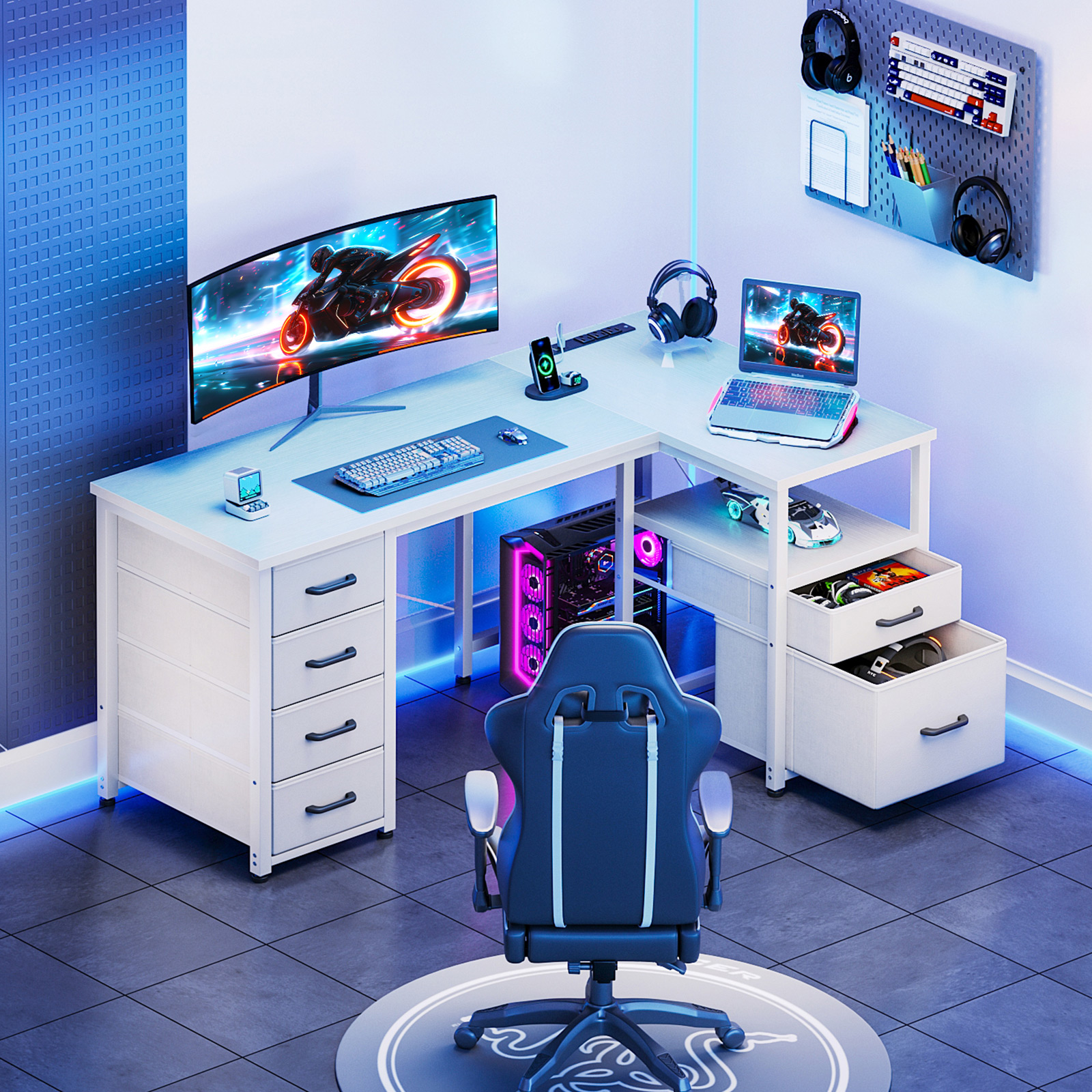 Casacomoda 55-Inch L-Shaped Desk with Drawers & Power Outlets photo 2