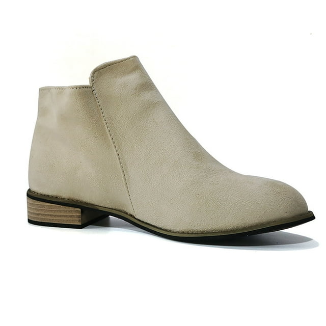 CEHVOM Bottes Mi-Hautes pour Femmes à Bout Carré Plat avec Bride à Boucle, Couleur Unie, Bottes de Neige Chaudes