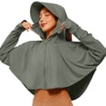 thumbnail image 2 of Women's Ice Silk UV Sun Protection Hoodie Hole Zip Up Jacket Thin Breathable Loose Fit Cycling Sun Clothing Lightweight Long Sleeve Sunshirt Wrinkle Resistant Windproof Skin Friendly Coat, 2 of 4