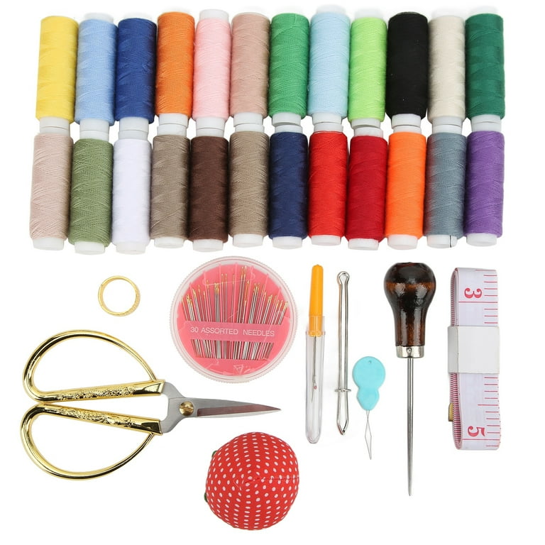 Sewing Set,24 Color Sewing Thread Thimble Threader Needle Plate Sewing  Supplies Kit with Panda Pattern Bamboo Box - Beginner Small Sewing Kit