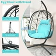 thumbnail image 4 of PAPROOS 2PCS Wicker Egg Chair, Indoor Outdoor Swing Chair with Stand and Removable Cushion, All-Weather Rattan Hanging Basket Chair Hammock Chair for Patio Balcony Porch Garden, Blue, 4 of 11