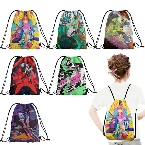 12 Pcs Chainsaw Man Candy Drawstring Bag Drawstring Goodie Favor Bags for Boys and Girls Anime Birthday Party Decorations 27x34cm﻿