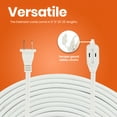 thumbnail image 6 of 12 Feet White Extension Cord, 3 Outlet, 2 Prong, 16 Gauge Cable, 3 Receptacle Cube Tap, Indoor use - by Revpex, 6 of 7