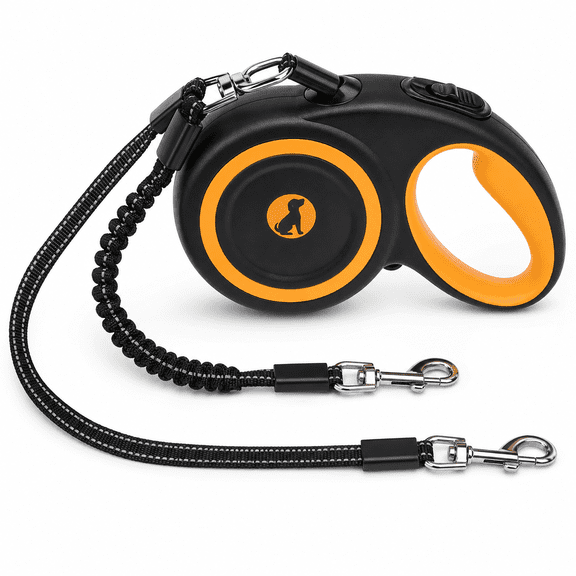 Dual Retractable Pet Leash Black&Orange 16 Ft For Two Dogs Up To 110 Lbs