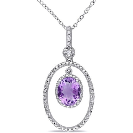 Tangelo 2 Carat T.G.W. Amethyst and Diamond-Accent Sterling Silver Oval Design Pendant, 18