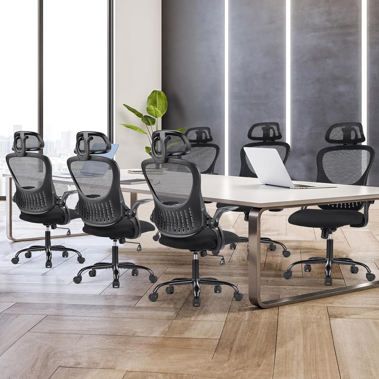 Atilioo Ergonomic Office Chair with Adjustable Headrest and Flip-Up Arms, Rolling Desk Chair for Adults with Lumbar Support, Black