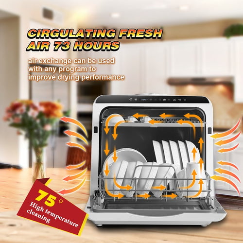 Portable Countertop Dishwasher, Two Modes of Water Filling with Cup or Pipe, Included Lights and Faucet Adapter, Fruit & Vegetable Basket, Cup. - 2