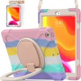 thumbnail image 1 of KOMI for iPad 9th/ 8th/ 7th Generation Case (iPad 10.2 inch Rugged Case 2021/2020/2019) with Screen Protector, Rotating Stand/Pencil Holder/Carrying Shoulder Strap Ring Kickstand (Colourful Pink), 1 of 5