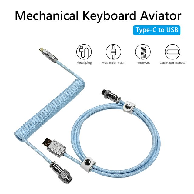 Cable de aviador chapado en oro tipo C a USB espiral Paracord para teclado mecánico FLhrweasw Nuevo