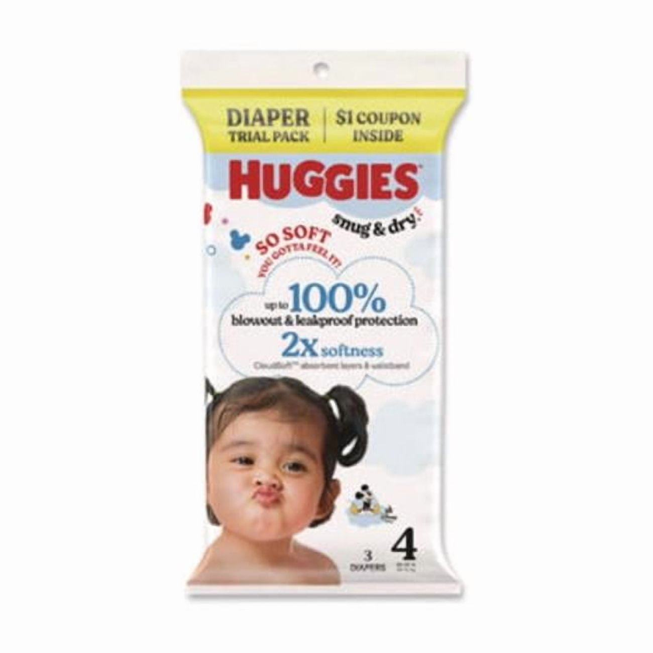 Kimberly-Clark KCM57030 22 - 37 lbs Huggies Snug & Dry Disney Design Diaper, White - Size 4 - 3 Piece