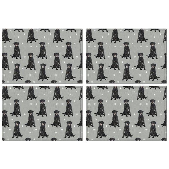 Black Labrador Summer Placemats Table Placemats Set Of 4-Linen Kitchen Washable Placemats Table Mats 11.8"x17.7"Non-Slip Heat Resistant