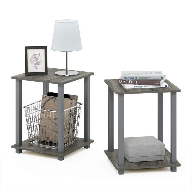 Mesa auxiliar Furinno Simplistic, juego de 2 unidades, roble francés, gris y gris