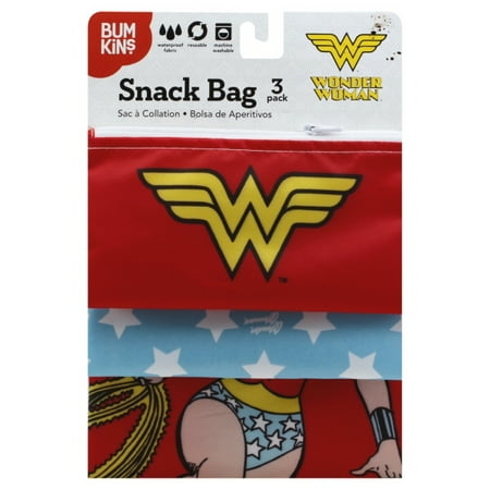 Bumkins Wonder Woman Reusable Sandwich Bag and Snack Bags,