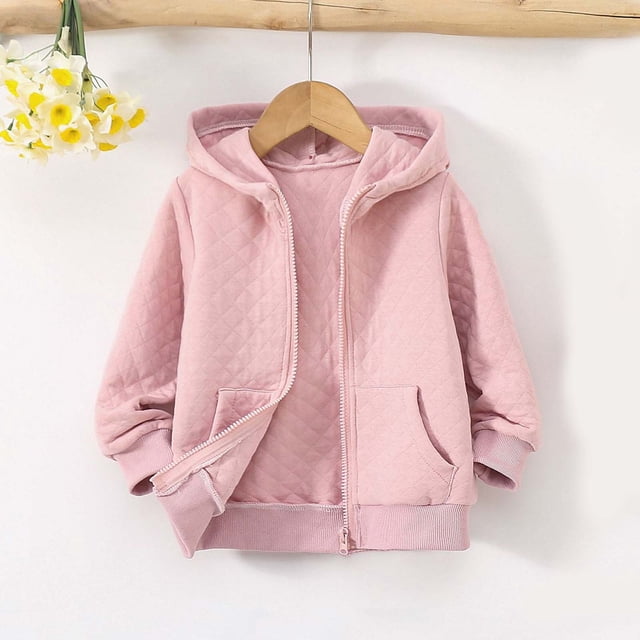 Chaqueta informal con capucha y manga larga para niña, de color liso, con cremallera y bolsillos, para niñas de 1 a 9 años