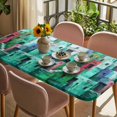 thumbnail image 3 of Abstract Green Table Cloths for 3 Foot Rectangle Tables, Painting Buildings Geometric Color Block Patio Waterproof Elastic Fitted Tablecloths, Washable Rectangular Table Cover for Camping, 3 of 8
