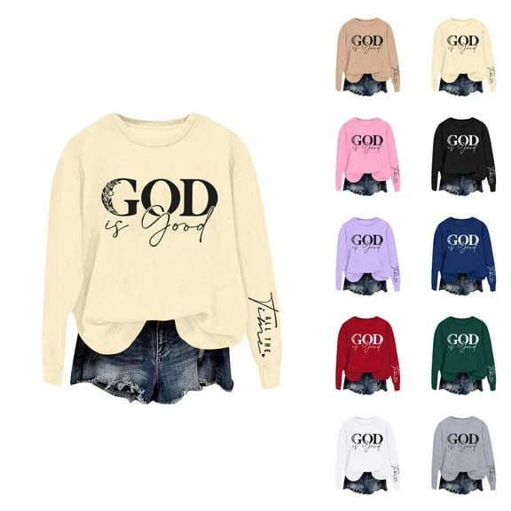 God Is Good Sweatshirts for Women 2025 Long Sleeve Crewneck Christian Sweatshirt Pullover Tops
