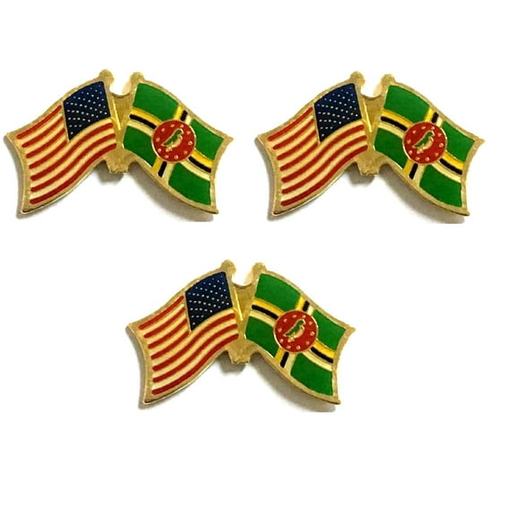 Dominica & US Crossed Flag Lapel Pins, Pack of 3