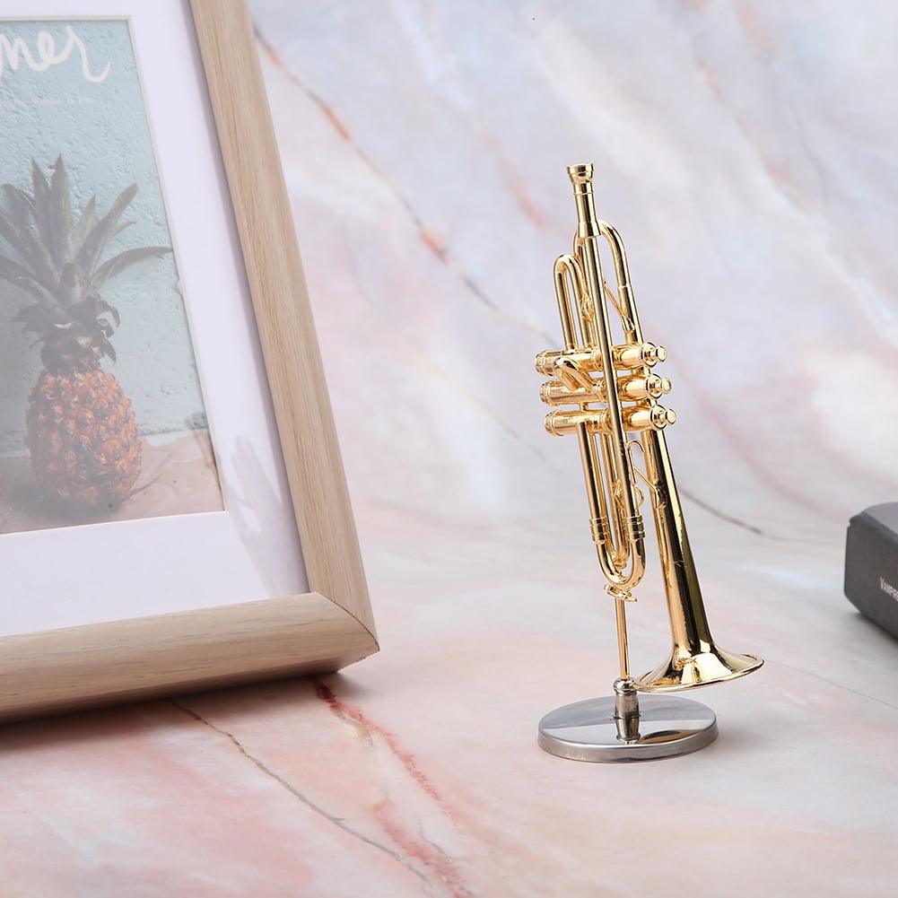 Bean Bag Filling Trumpet Model Instrument Ornaments, Musical Model, Miniature Instruments, Miniature Trumpet Replica Gold Plated Instrument Model for Music Room Decor Mini Craft