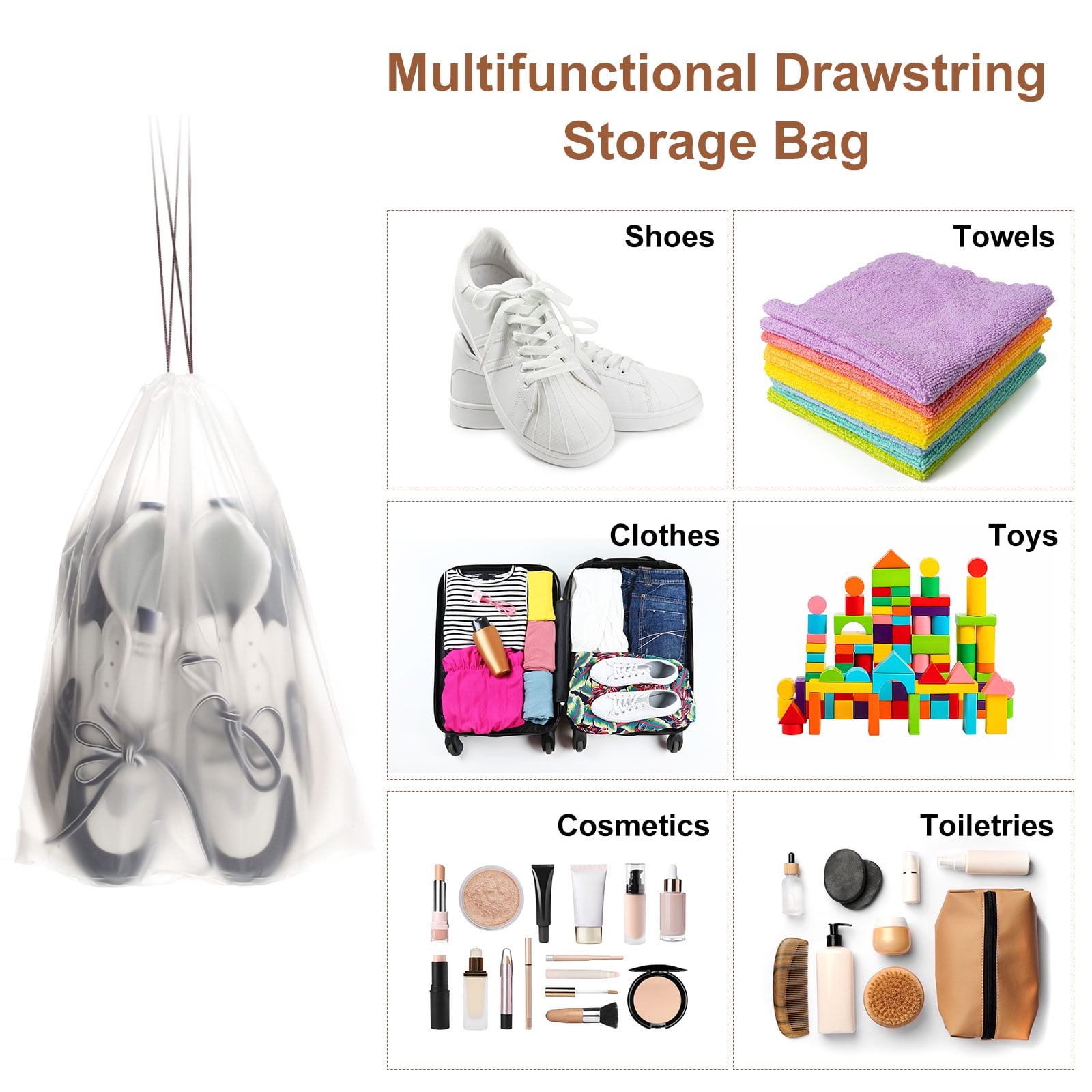 60pcs Transparent Shoe Bags 15.7" x 11.8" Clear PE Waterproof Shoe Bags, White
