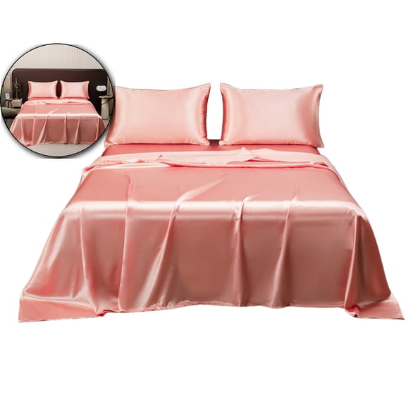 WNFJR Satin Sheets Queen Size Bed Set, Soft Silky Sheets for Hair and Skin, Similar to Silk Bed Sheets Set 3 Pieces with 1 Sheet, 2 Pillowcases
