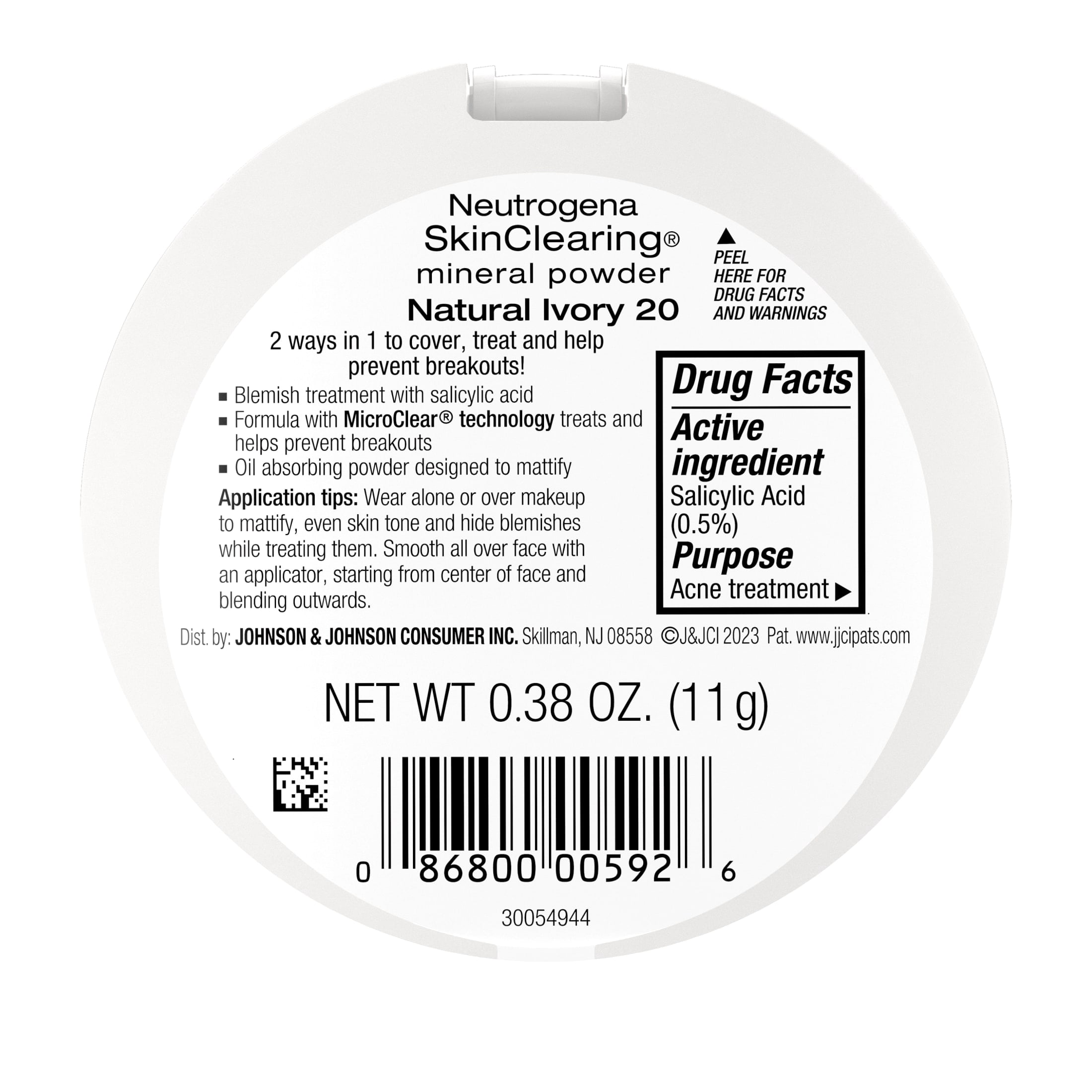 Neutrogena SkinClearing Pressed Acne Powder, Natural Ivory 20,.38 oz