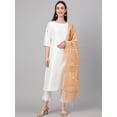 thumbnail image 3 of Janasya Indian Women's Off White Crepe Silk Solid Kurta with Pant and Dupatta, 3 of 9