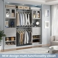 thumbnail image 4 of iSunirm 5FT Walk-in Closet System with Drawers & Doors, 60'' Wooden Wardrobe Closet with Hanging Rod, Heavy Duty Closet Organizer Garment Rack for Bedroom/Closet, 60"L x 80"H x 15"W, Gray, 4 of 7