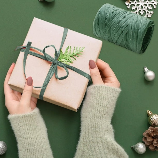 Cinta para envolver regalos de Navidad | Rollo de cuerda de papel de 100 metros para decoraciones navideñas, material de rafia ecológico para lazos