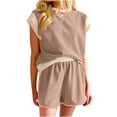 thumbnail image 1 of hoksml Ensembles Détente pour Femmes Été Sport Course Ensembles 2 Pcs Polyvalents Chandail Ample Col Rond Manches Courtes Hauts Ensembles de Shorts 2025 en Liquidation, 1 of 4