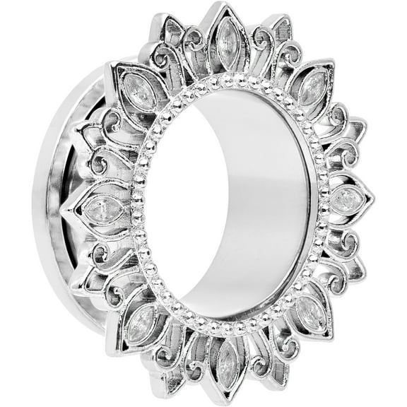 Body Candy Womens 2Pc Steel Clear Lotus Flower 3/4" Double Flare Screw Fit Tunnel Plug Ear Plug Gauges Set