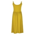 thumbnail image 4 of USSUMA Casual Dresses for Women Women'S Casual Dresses Sleeveless Crew Neck Casual Solid Color Camisole Pleated Dress with Pocket Sling Loose Fit Maxi Dress Trendy Skirt Yellow Dress Size-M, 4 of 5