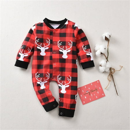 

Toddler Kids Girls Boys Cute Christmas Plaid Deer Prints Hooded Romper Jumpsuit Cloths Red 70