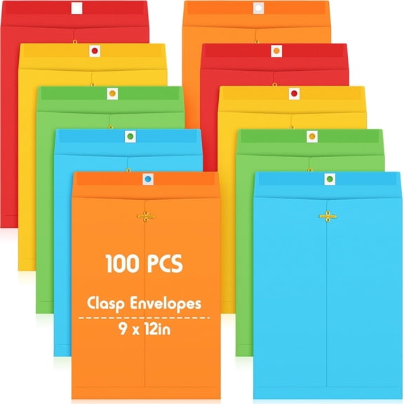 10 Pcs Clasp Manilla Envelopes 9 x 12 Inch Gummed Colored Envelopes for Storing or Mailing for Home Office Business Supplies(Multicolor)