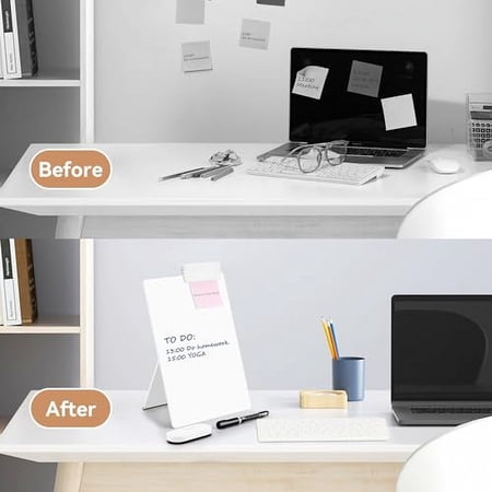 NUSIGN Glass Desktop Whiteboard with Reversable Stand, 8.5‘’x11.8'' Tabletop Small Portable Dry Erase White Board Easel with Storage Design for Home Office and School Supplies
