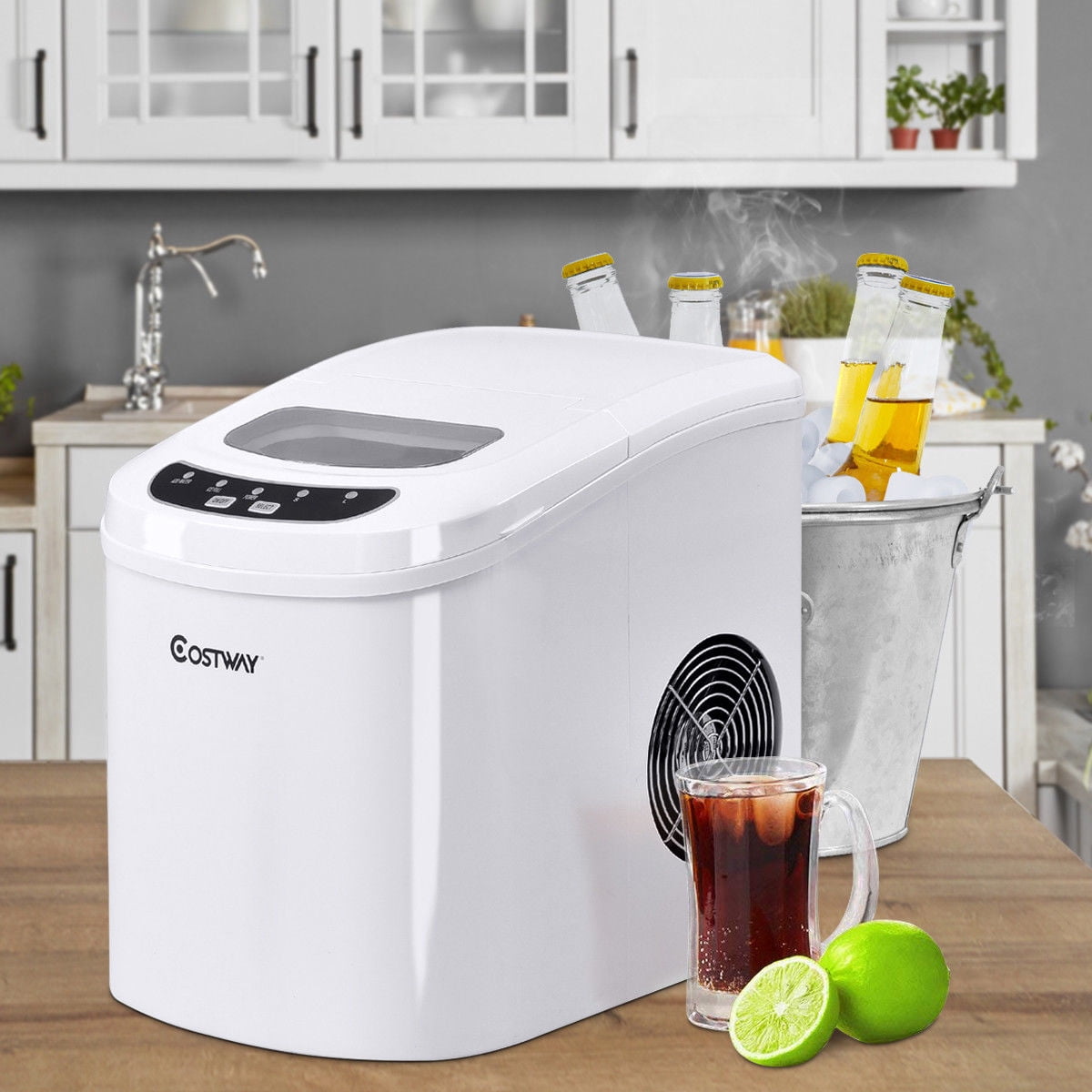 Costway White Portable Compact Electric Ice Maker Machine Mini Cube 26lb/Day - 2